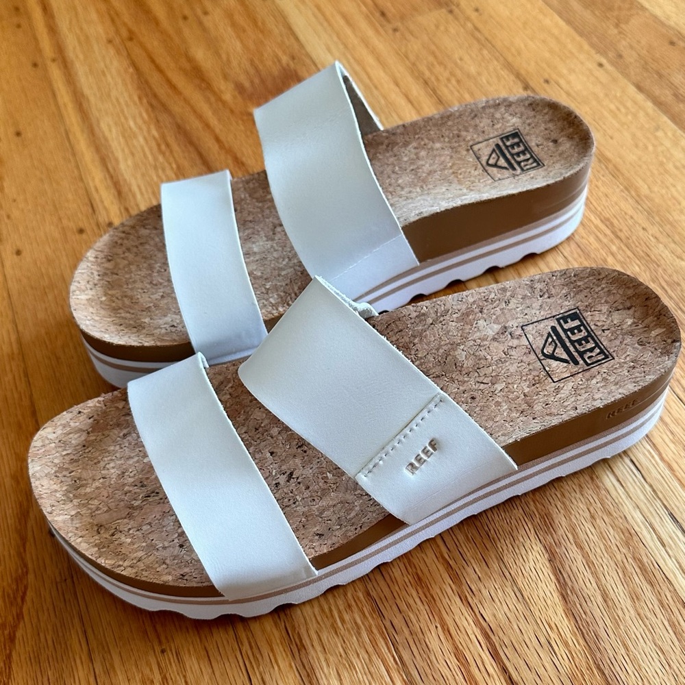 Women’s white leather REEF platform sandals